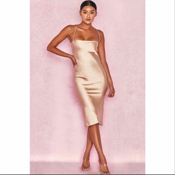 RARE HOUSE OF CB 'Julieta' Champagne Satin Slip Dress NWOT - Picture 10 of 17